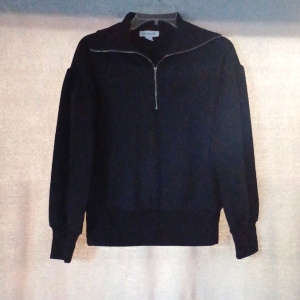 Caligraphie Women's V Neck Half Zipper Tops Size XS Long Sleeve Black Blouse.